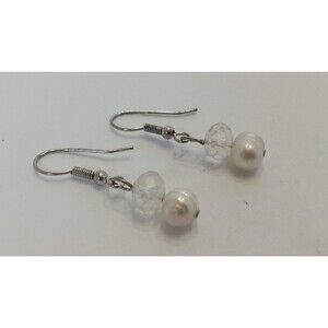 Sterling Silver Aurora Borealis Crystal & Freshwater Pearl Dangle Earrings 1.5"